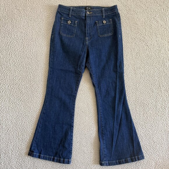 Saint + Sofia Denim - Saint + Sofia Jeans Blue Flare Front Pocket Stretch Denim Pants